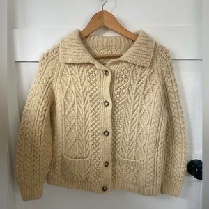 Irish Aran Wool Button Cardigan Sweater Cream Size Small